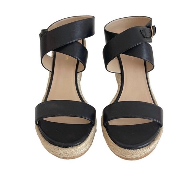 Stuart Weitzman Lexia Leather Black Espadrille Wedge Women’s Sandal Size 7 - Picture 2 of 12